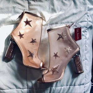 Sheer star sparkling open toe heels